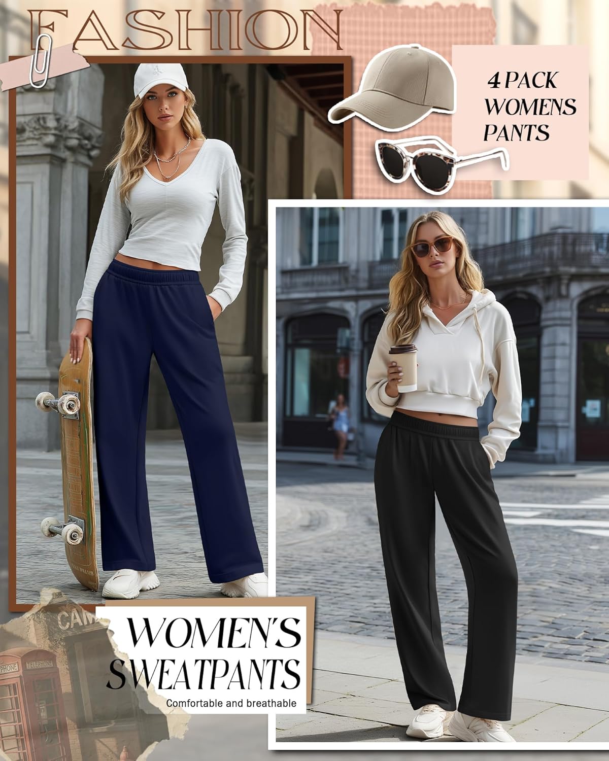 4 Pack Womens Wide Leg Sweatpants Baggy Casual High Waisted Lounge Pants Drawstring Workout Joggers with Pockets - Image 4