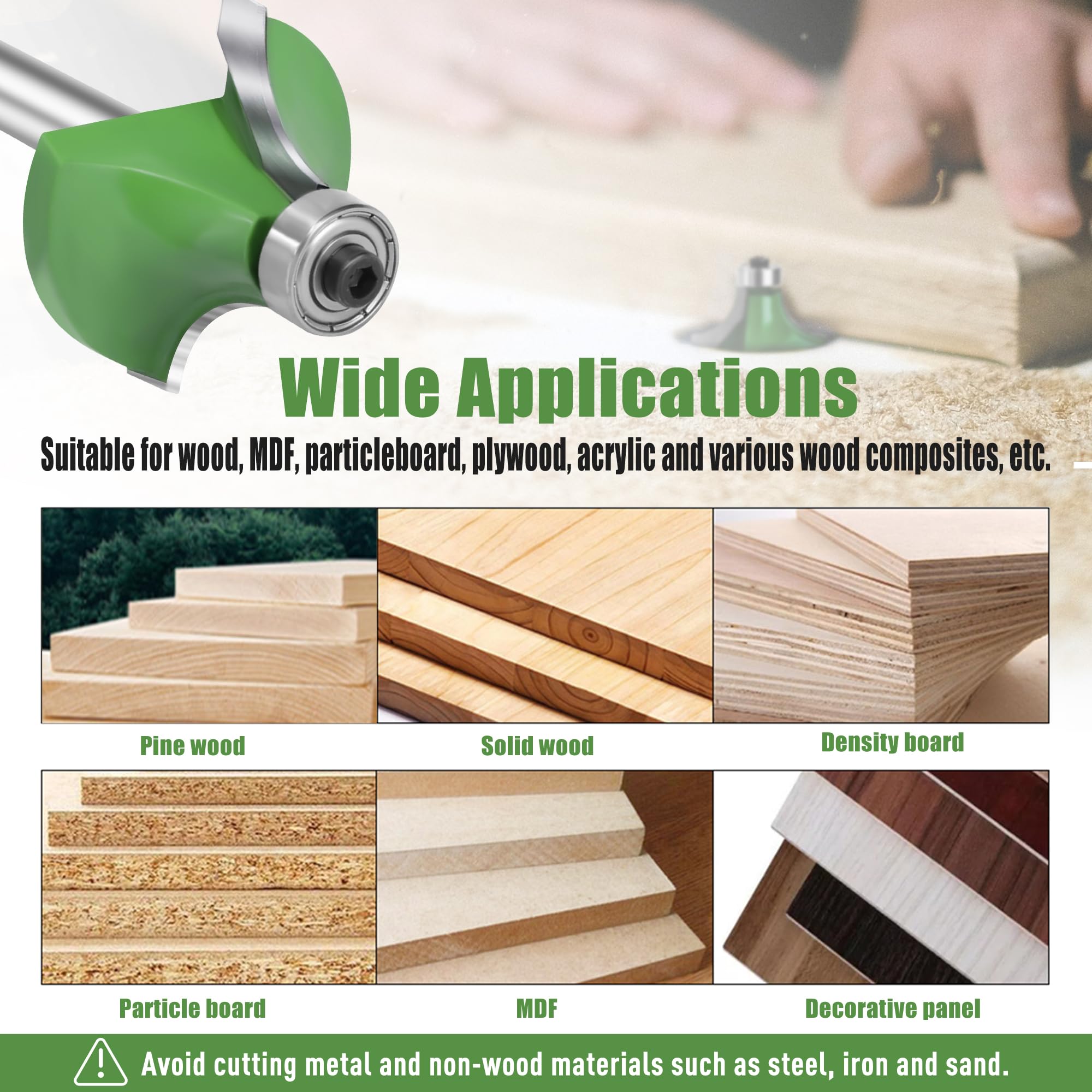 Fresa Rotonda 8 mm, Fusto 8 mm, Raggio 12,7 mm, in Metallo Duro per Fresa Superiore Con Cuscinetto a Sfera, per Lavorazione del Legno