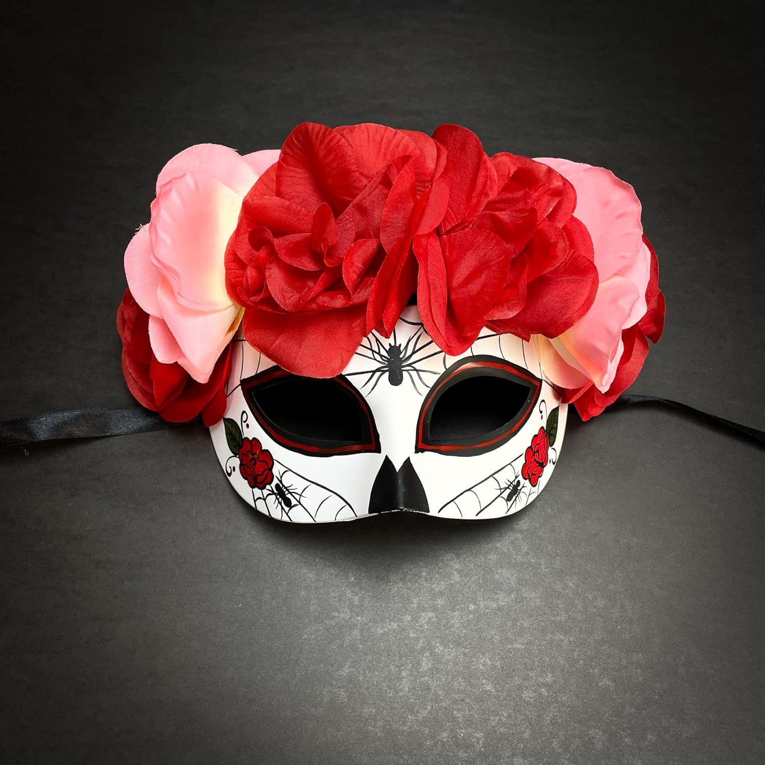 Day of the Dead Mask Women with Roses Flower Crown Masquerade Mask Headpiece