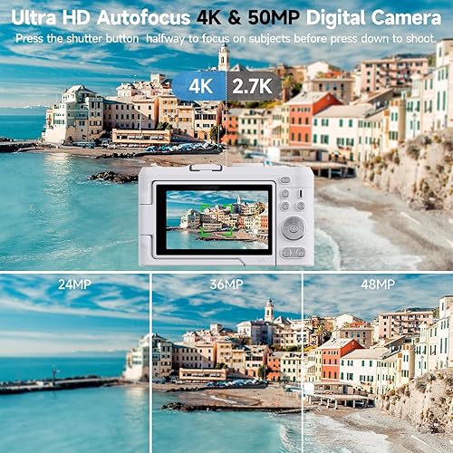 Miniatura 2 de Cámara digital 4K para fotografía, cámara de vlogging de 50 MP para video de YouTube con flash y pantalla abatible de 180  de 3 pulgadas, cámaras de