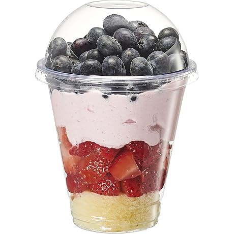 Comfy Package Clear Plastic Cups with Dome Lids (No Hole), Fruit Cups...