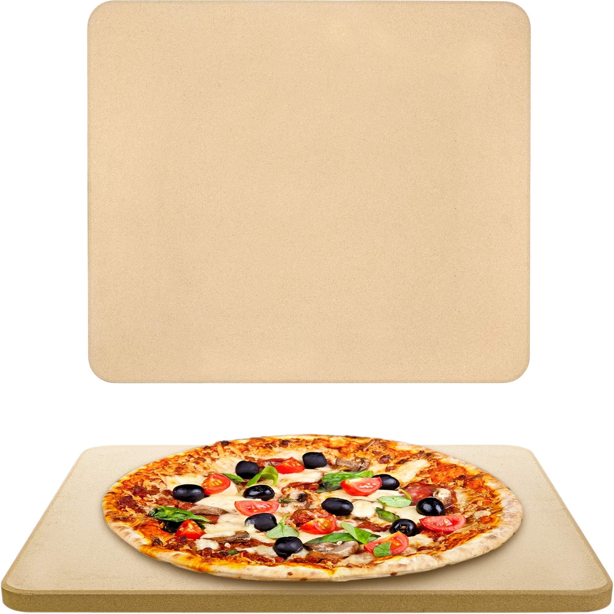 Pizza Stone for Oven - Baking Stone for Bread - 16x15 inch Rectangular Pizza Stone for Grill with Recipes E-Book