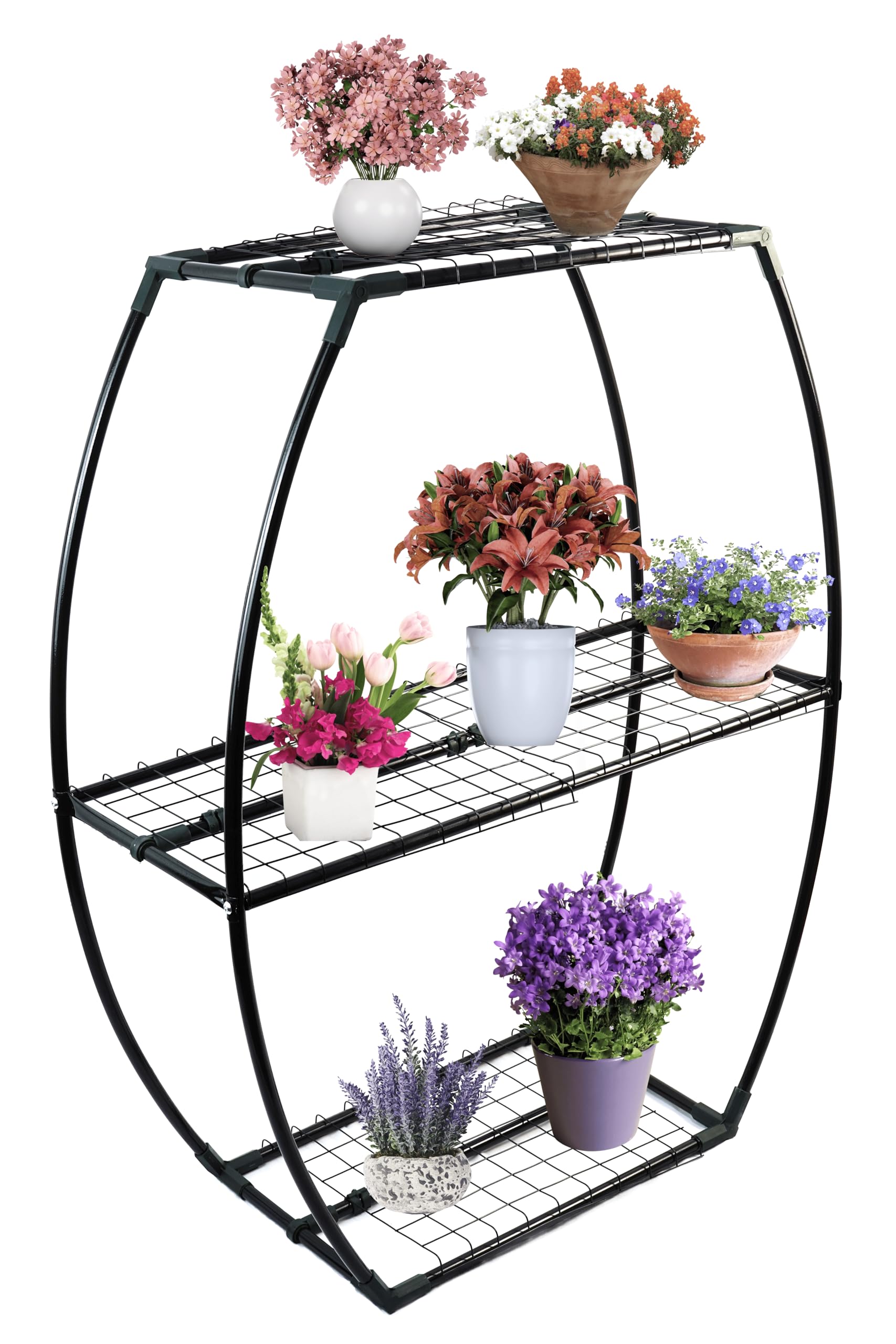 Divchi 3Tier Garden Shelving Unit Toolfree AssemblyBlack Metal Frame100Cm Height50Cm/80Cm/50Cm Shelves from B&Q