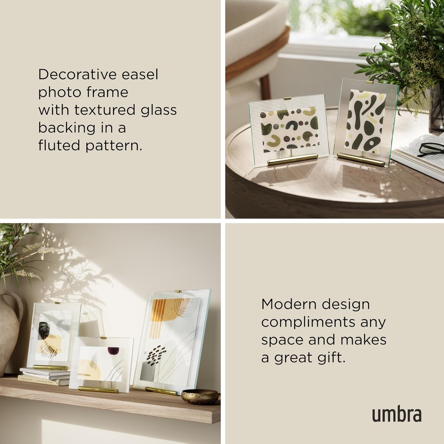 Umbra Flute 4x6 Inch Picture Frame, Brass – Modern Minimalist Desk Frame for Photos