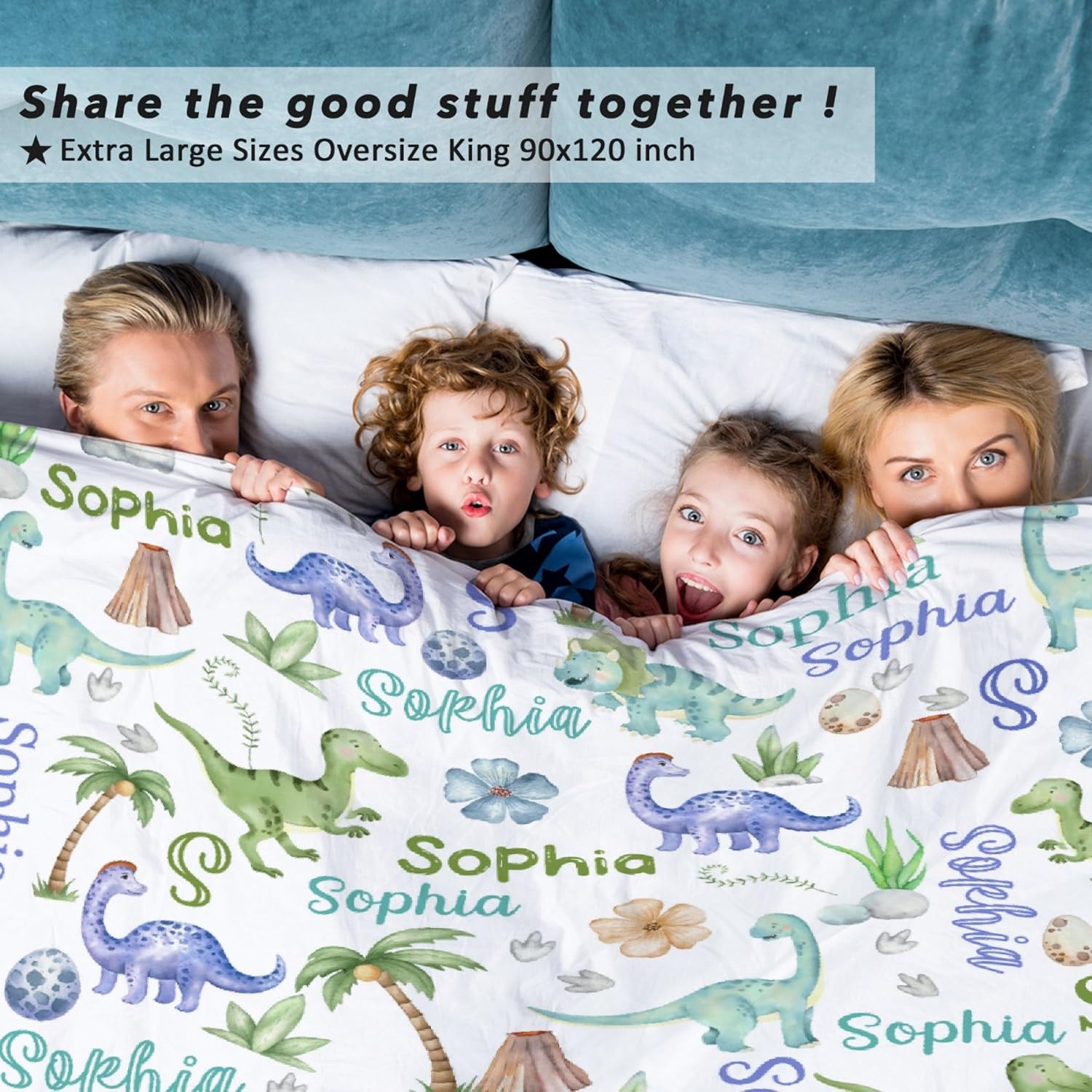 Personalized Dinosaur Blanket for Boys & Girls, Custom Name Gift for Birthday, Christmas, Anniversary - Soft Plush, Warm for Couch, Bed - S 50"x40" Kid/Throw