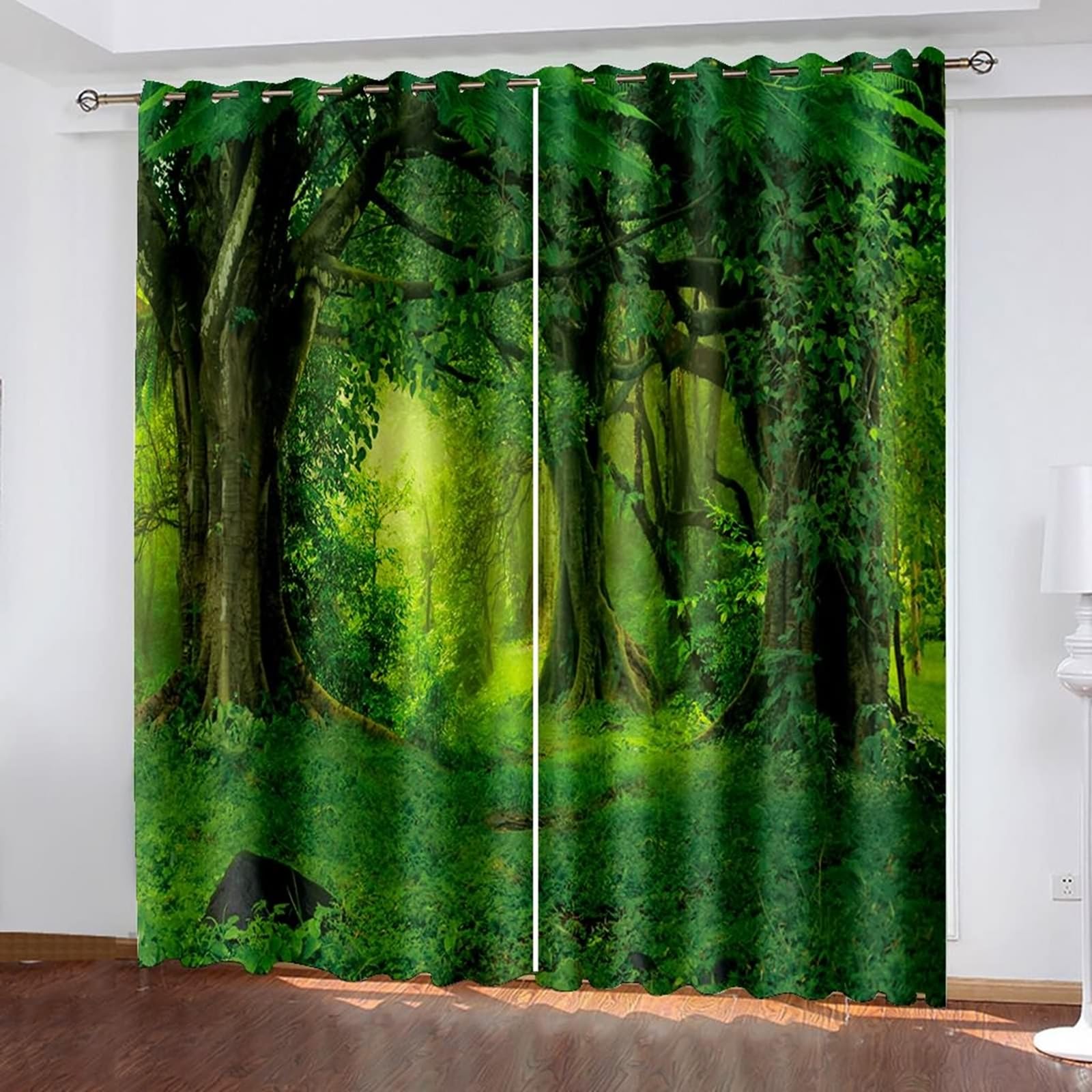 Lot de 2 Rideaux Occultant, Rideau Salon Moderne à Oeillets Paysage de Jungle Psychédélique Forêt Rideaux Décor pour Chambre Salon Intérieurs, 102x229 CM(LxH), Vert