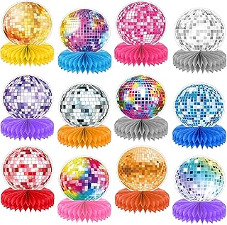 12PCS Disco Ball Centerpieces Disco Ball Party Decorations Colorful Disco Ball Table Decor 70s 80s Theme Music Party Honeycomb Centerpieces for Party Birthday Supplies