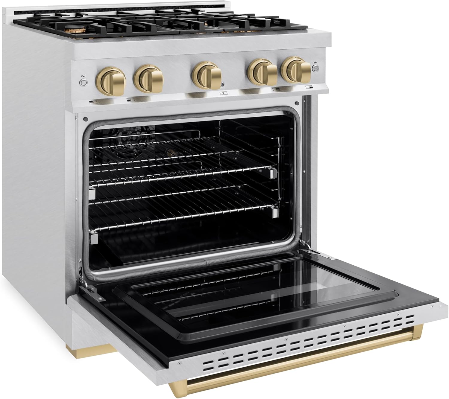 ZLINE Autograph Edition 30 in. 4.2 cu. ft. Classic Gas Range with 4 Burner Cooktop and Convection Gas Oven in Satin Stainless Steel and Champagne Bronze Accents (CGRSZ-30-CB)