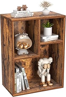 VECELO 3-Cube Small Bookshelf, Modern Bookcases with Shelves Height Up to 12.8 Inches, Suit for Common Size Textbook, Vertical or Horizontal, Cubby Storage Organizer,Rustic Brown