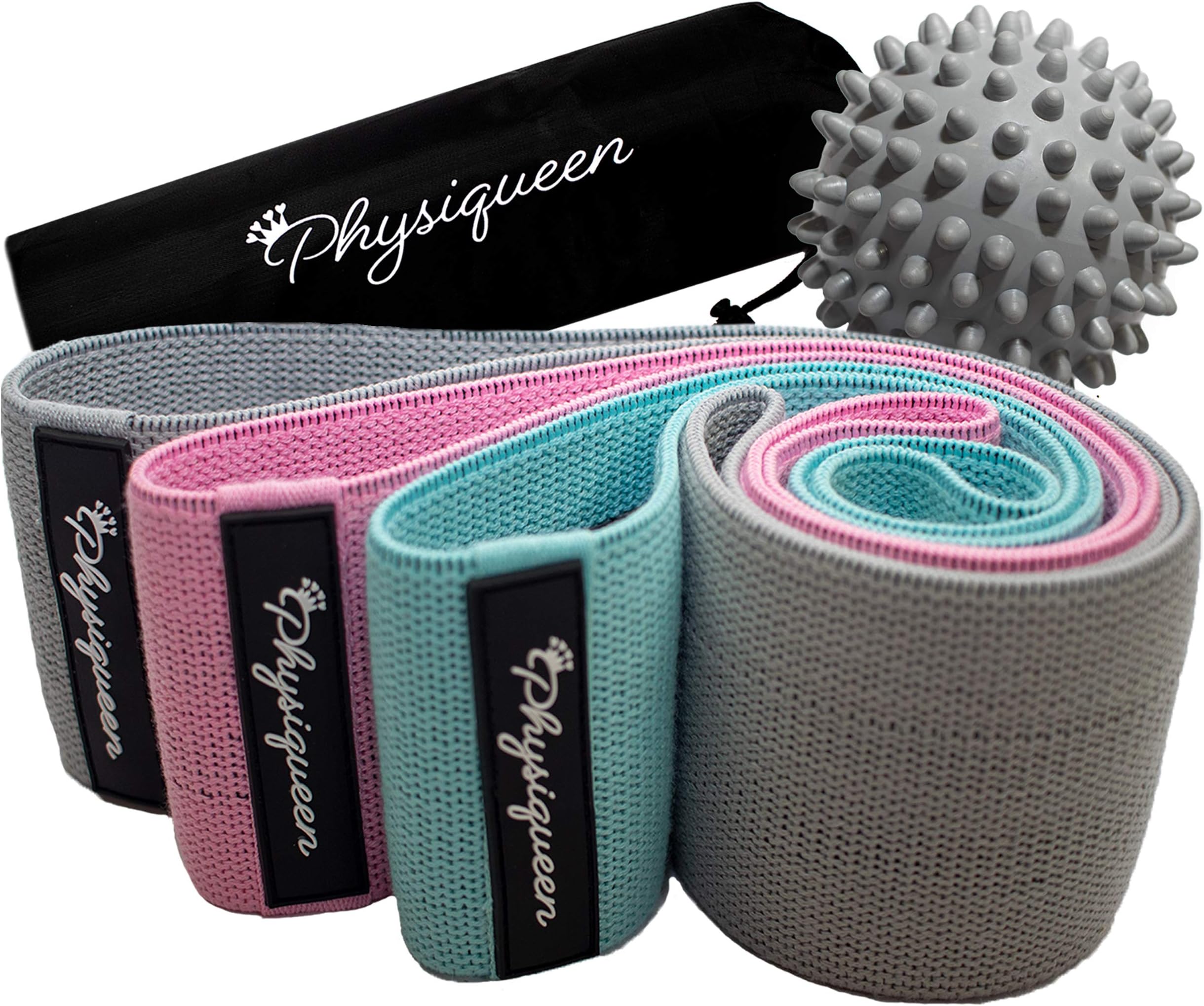 Physiqueen Resistance Bands For Legs and Glutes - Free Massage Ball - Thick Fabric Booty Bands With Free Carry Bag - Hip Circle Premium Non Slip Bands – Family Owned British Brand