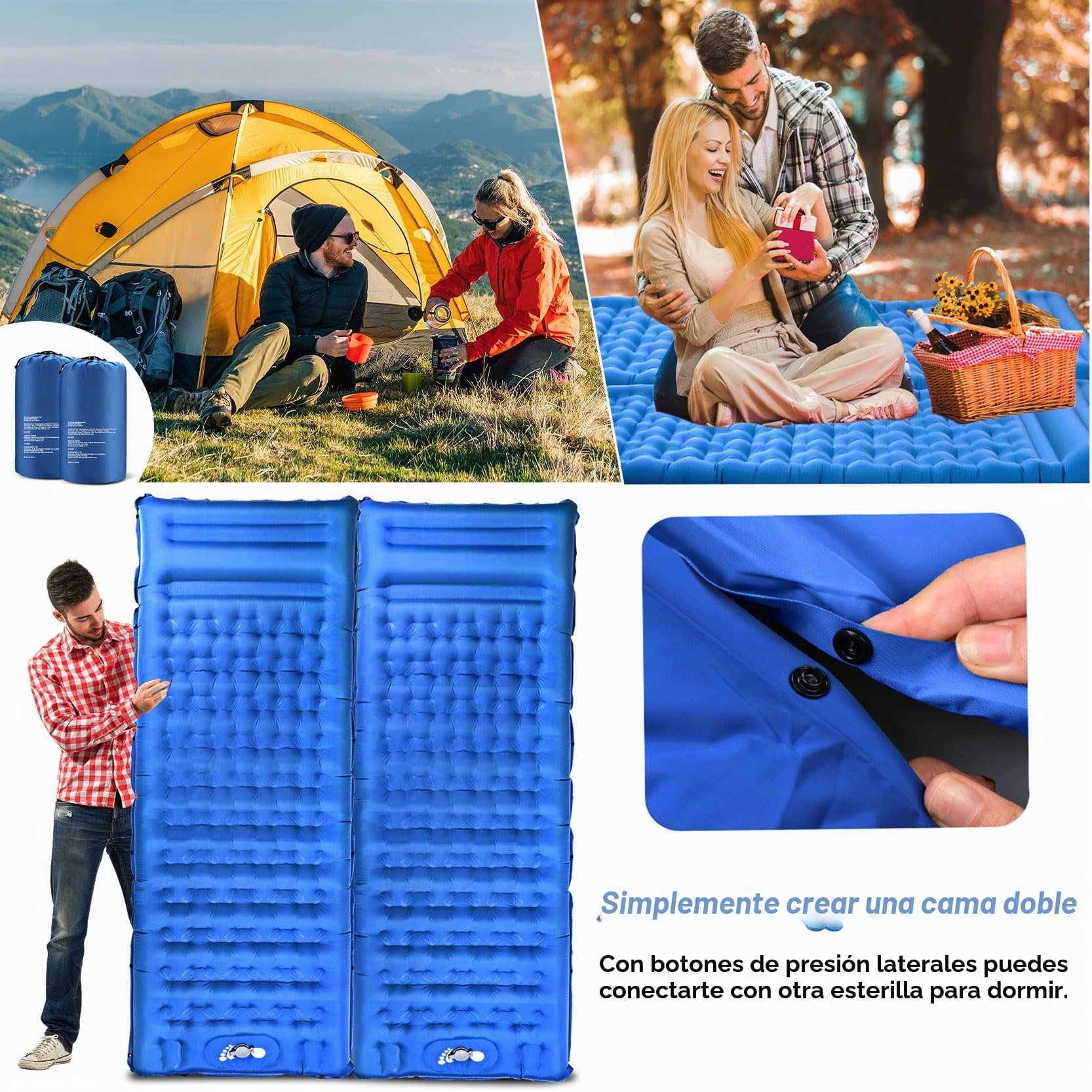 Colchón Hinchable Camping, Esterilla Hinchable con Almohada y Bomba de Pie, Colchón Colchoneta Inflable Plegable para Dormir Senderismo Aventura Acampad Senderism Viajes