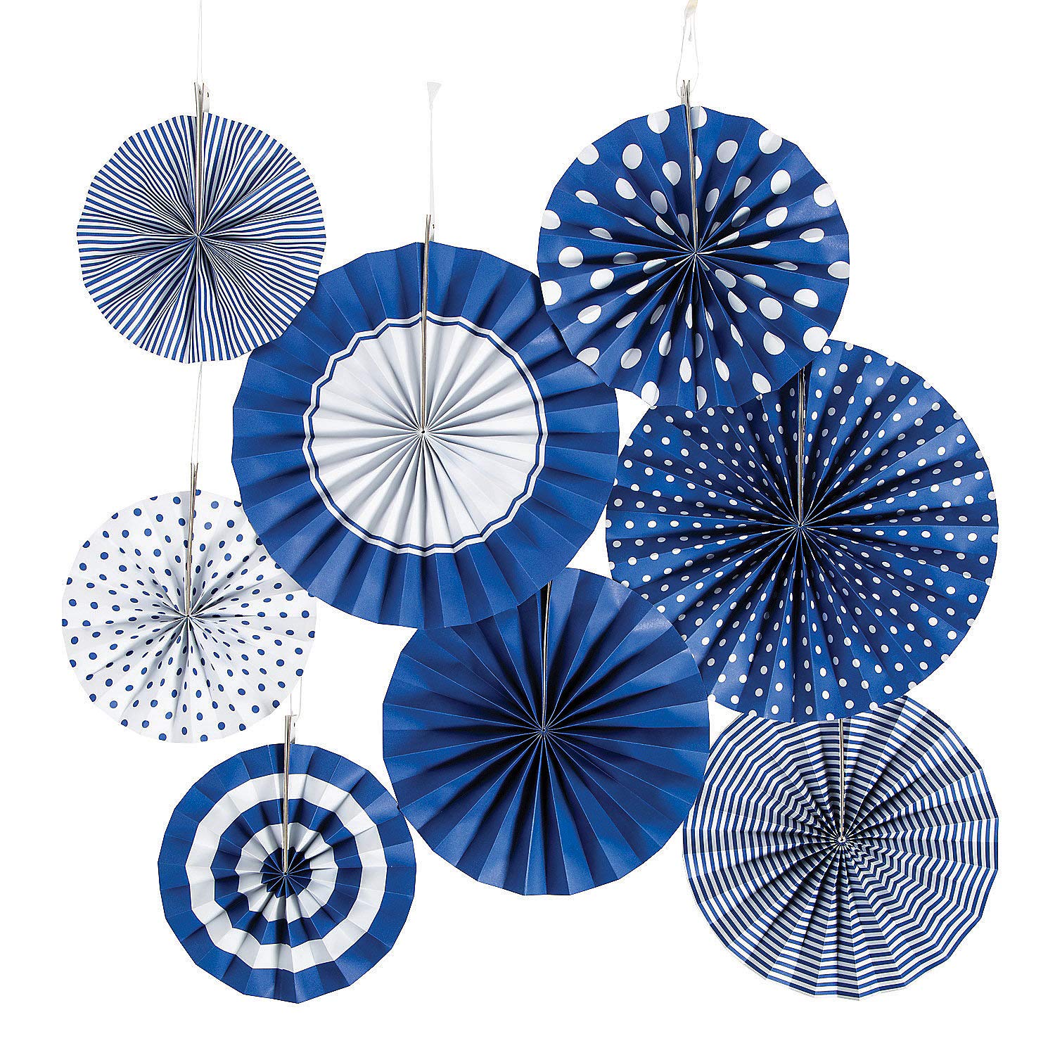 Cobalt Blue Paper Fan Assortment - Party Decor - 8 Pieces
