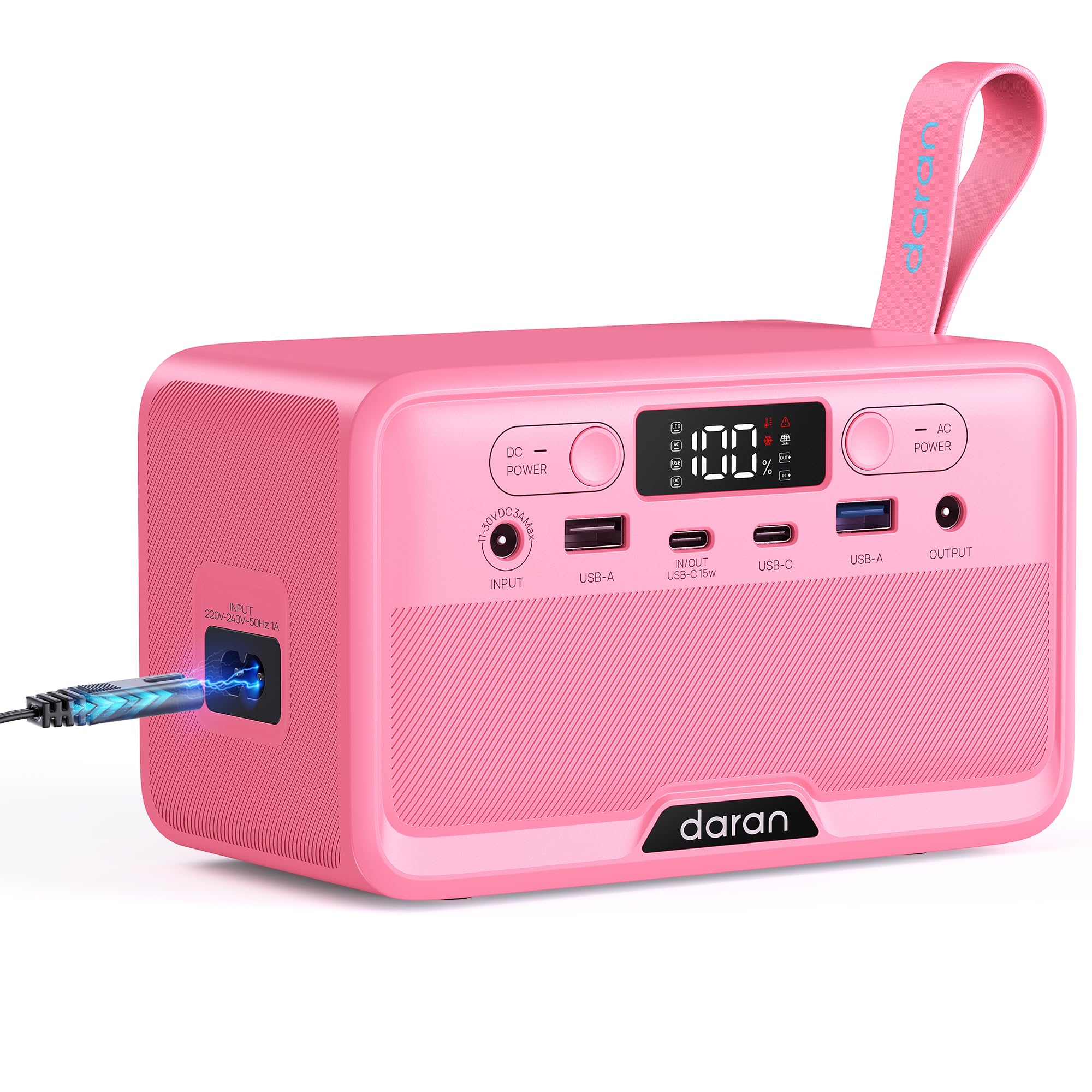 Tragbare Powerstation 89,6 Wh LiFePO4-Akku, Solar-Powerbank mit 100 W Spitzenleistung, Tragladegerät mit Wechselstromanschluss & PD Schnellladung für Haushalt Camping Outdoorsport (Rose)