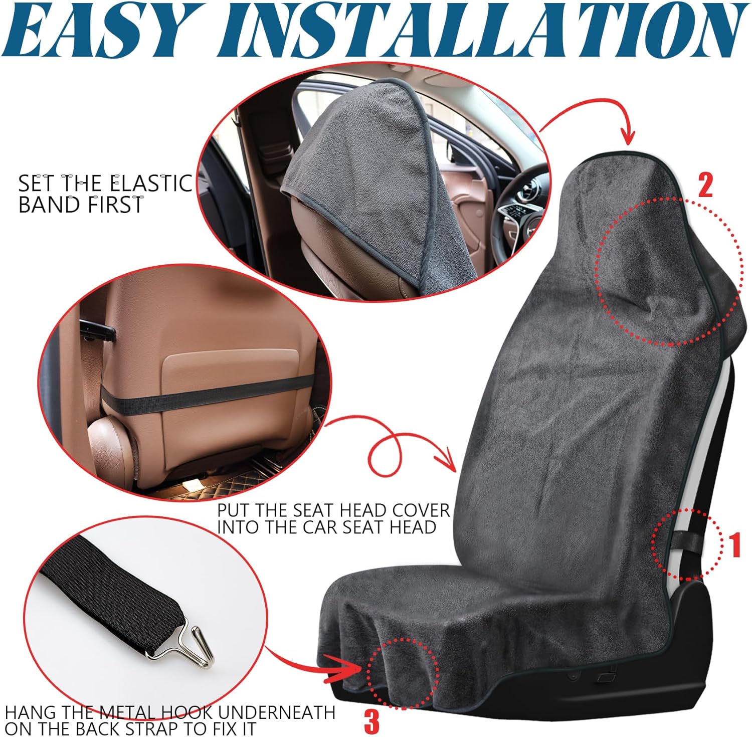 Car Seat Cover, Waterproof Car Seat Cover Front Seats Sweat Towe Bucket Seat Covers Universal Protector for Sport, Gym, Beach, Swimming, 1 Pc Black