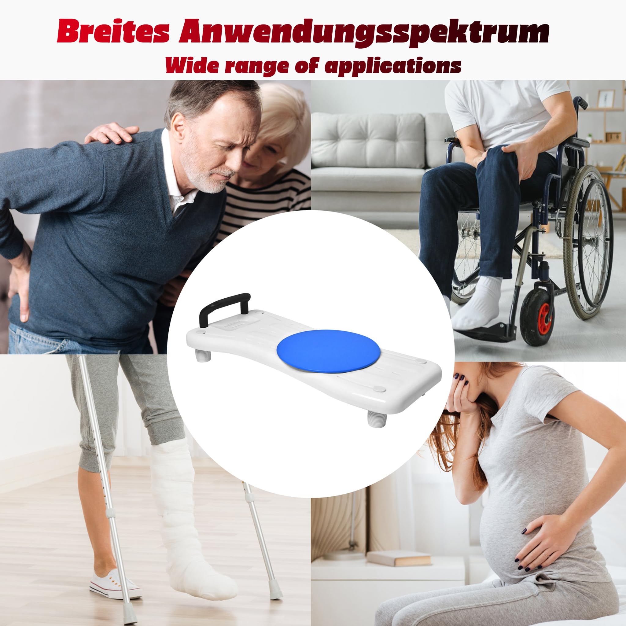 LARS360 Vasca da bagno con piastra girevole, seduta regolabile per anziani con manico nero e ripiano per sapone, carico massimo 150 kg, per vasca da bagno da 41-63 cm, LARS-(HAG1368A)