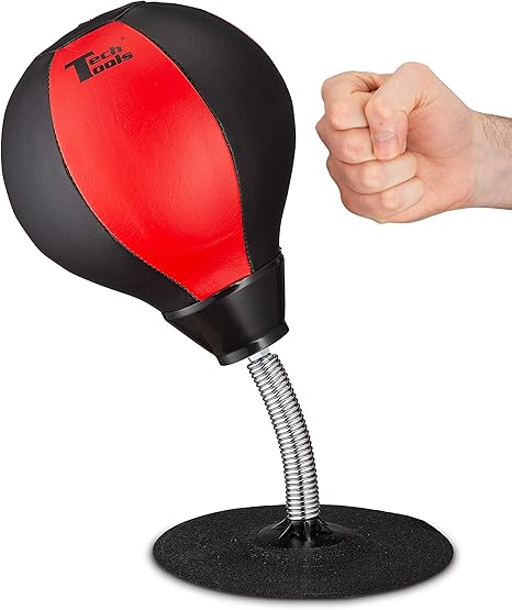 Tech Tools Stress Buster Desktop Punching Bag - Suctions to Your Desk, White Elephant Gifts for Coworker Men and Women, Heavy Duty Stress Relief Ball, Gag Gifts Funny Desk Accessories