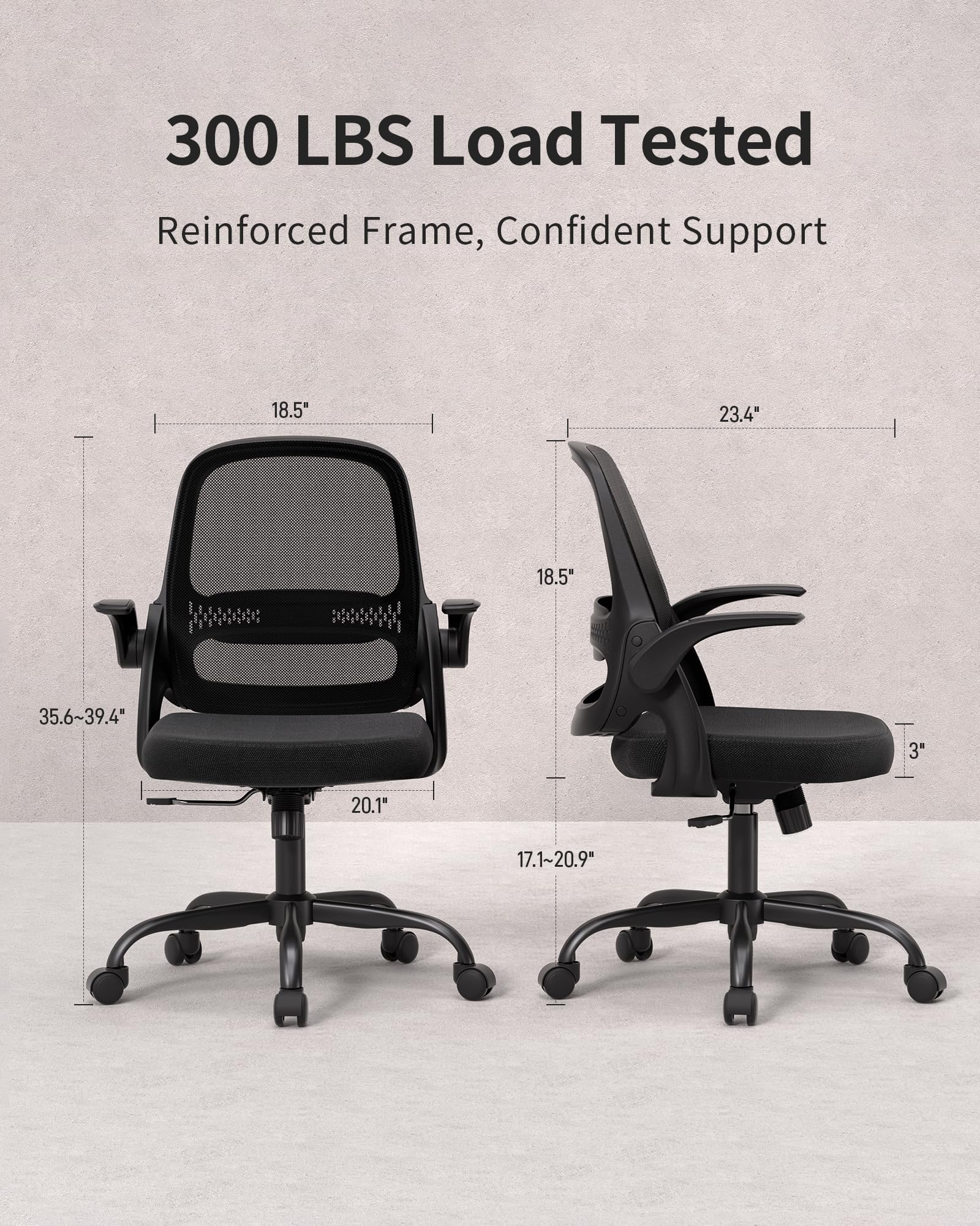 Ergonomic Mesh Office Chair with Flip-Up Arms Adjustable Height Breathable Mesh Back Thick Cushion Seat 360 Swivel Rolling — view 2