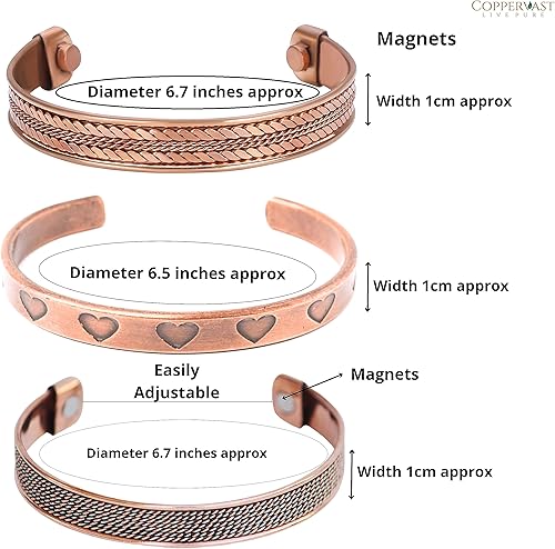 Miniatura 4 de Pulseras de cobre para hombres y mujeres  Juego de 3 con caja de regalo  Hecho a mano 100% cobre  Regalo para mujeres y hombres