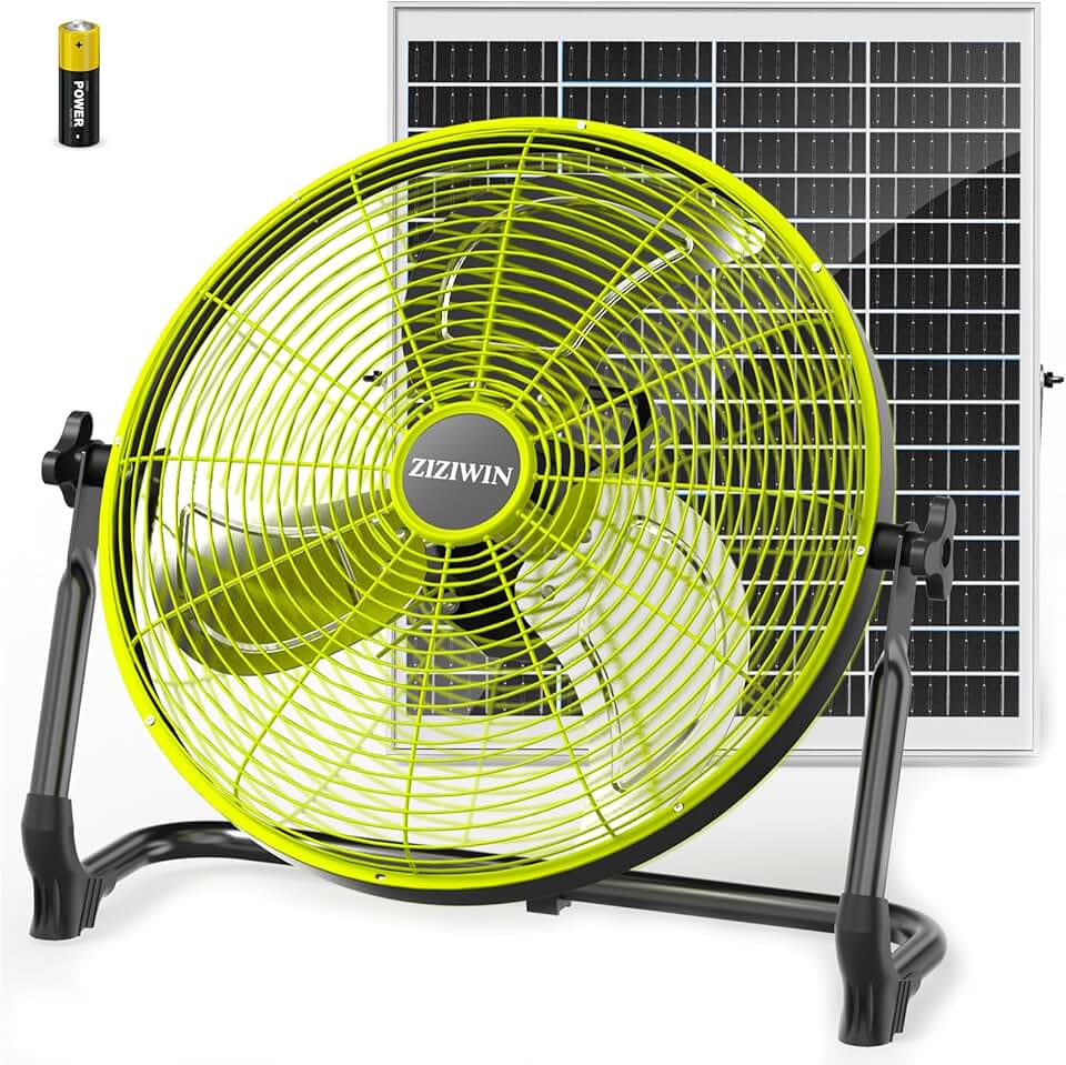 18" Solar Fan, 35W Solar Powered Cordless Greenhouse Fan with Rechargeable Battrey, Portable, 360° Tilt, 8~60H Runtime, for Outdoor Camping Gazebo Chicken Coop Patio Travel Shed Barn