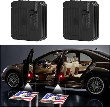 2PCS Cool Car Door Lights Logo Projector,HD Car Welcome Door Light Courtesy Lights,Universal Car Door Projector Lights Car Light Accessories for Most Cars SUVs RVs Eagle Flag