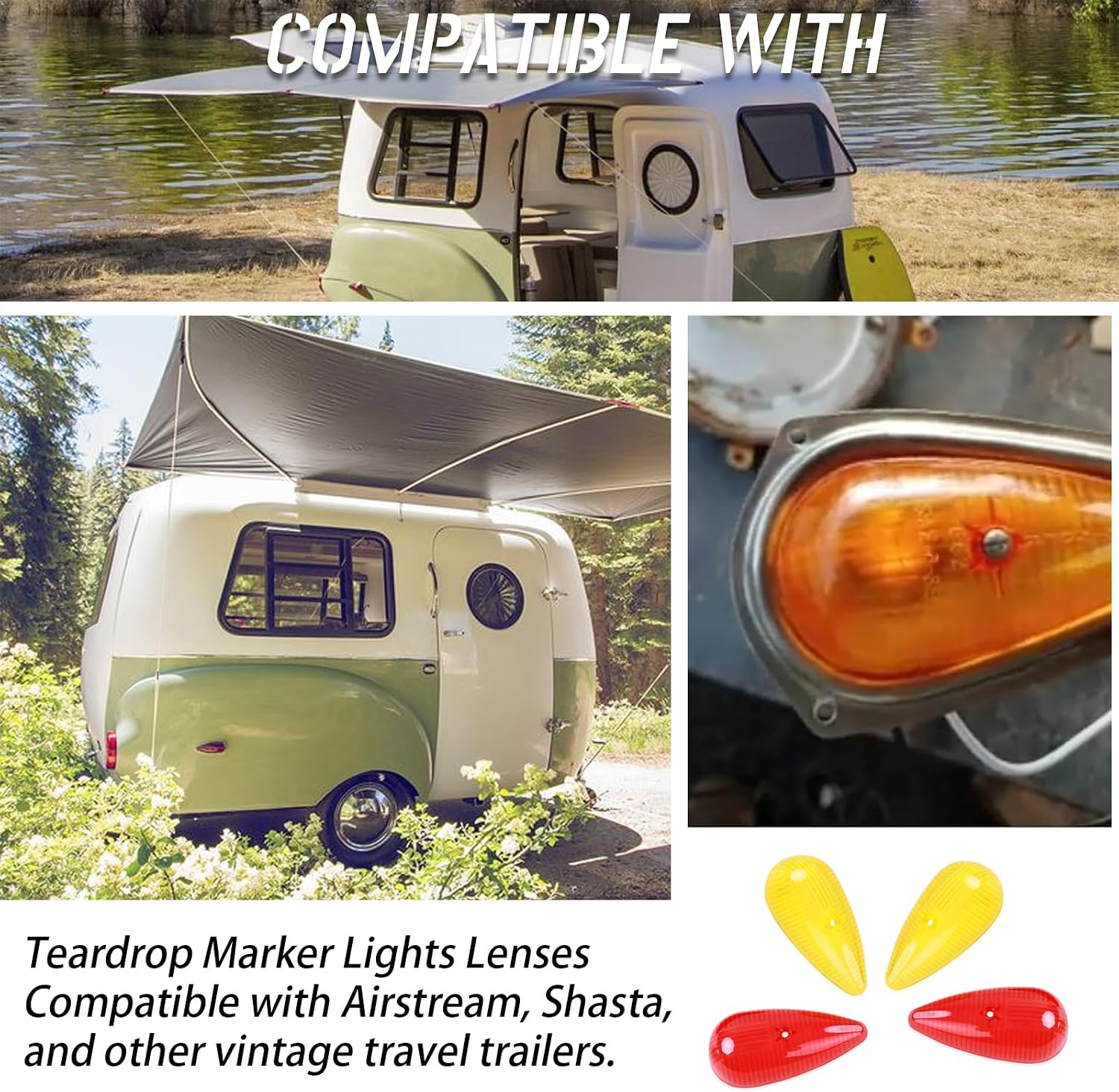 4Pcs Teardrop Marker Lights Lenses Compatible with Airstream,Shasta,and other vintage travel trailers,For Pathfinder #662 teardrop marker lights,ONLY Includes Lights Lens Cover(2 Red,2 Amber)