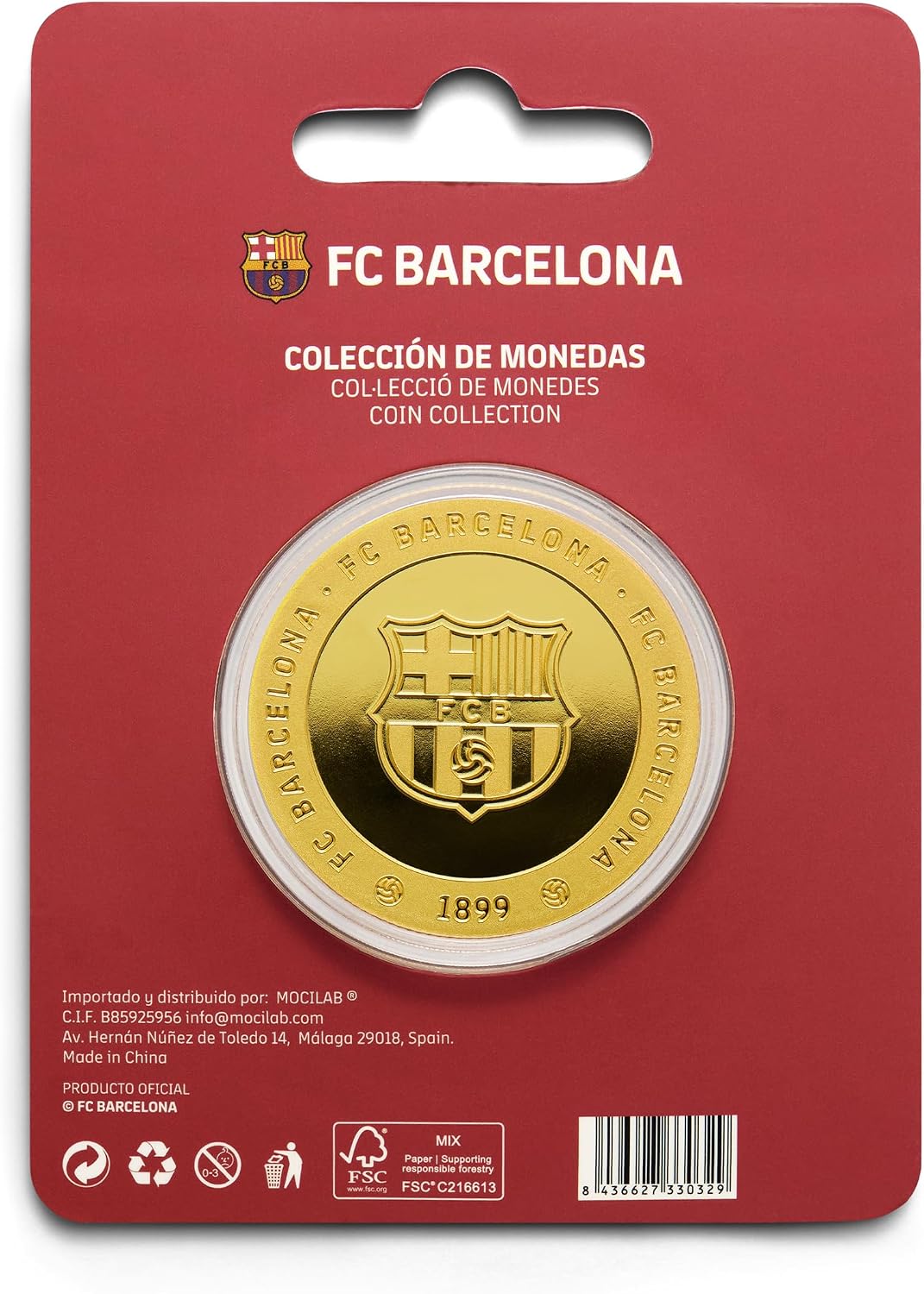 Oficjalna kolekcjonerska moneta FC Barcelona 2025-26, złote wykończenie, średnica 40 mm, grawer stadionowy Spotify Camp Nou, kapsułka ochronna, opakowanie wentylatora