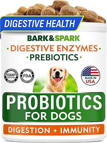 BARK&SPARK Probióticos para perros Salud digestiva con enzimas – Tratamiento de gases para la diarrea alivio del estómago – Alergia y picazón en la
