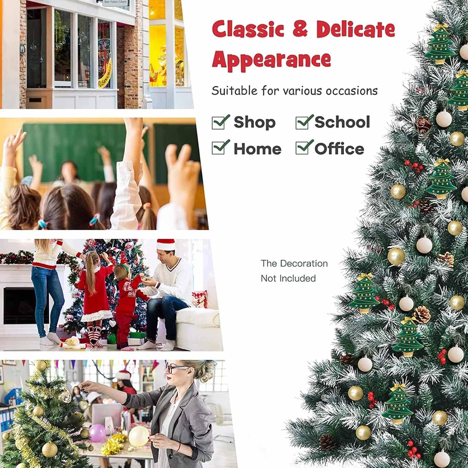 Künstlicher Weihnachtsbaum mit Metallständer, rote Früchte, beflockter Schnee, aufklappbarer Weihnachtsbaum für die Weihnachtsdekoration (1,52 m)