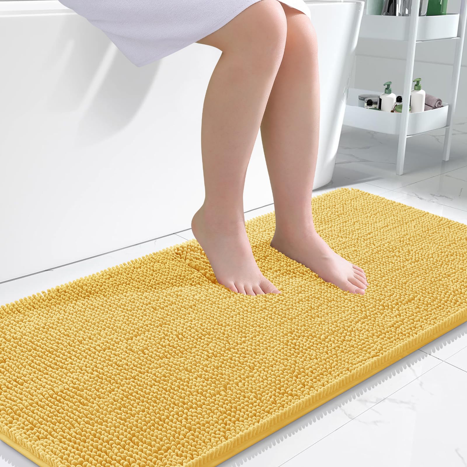 OLANLY Bathroom Rugs 47x24, Extra Soft Absorbent Chenille Bath Rugs, Rubber Backing Quick Dry, Machine Washable Bath Mats for Bathroom Floor, Tub and