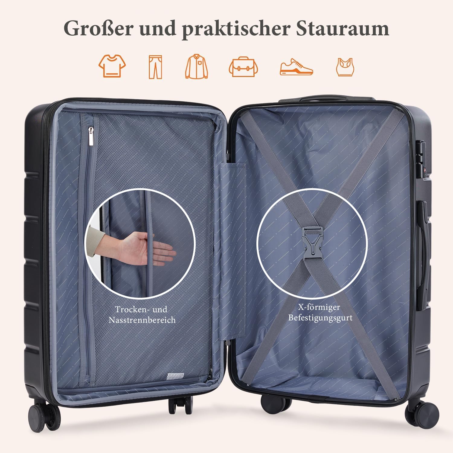 DUMOS 3tlg. Hartschalenkofferset Hard Shell Basic Hartschalenkoffer Trolley Koffer offerset Gepäck Reisekoffer Reisek Rollkoffer Schloss 4 Rollen Hartschale Teleskopgriff