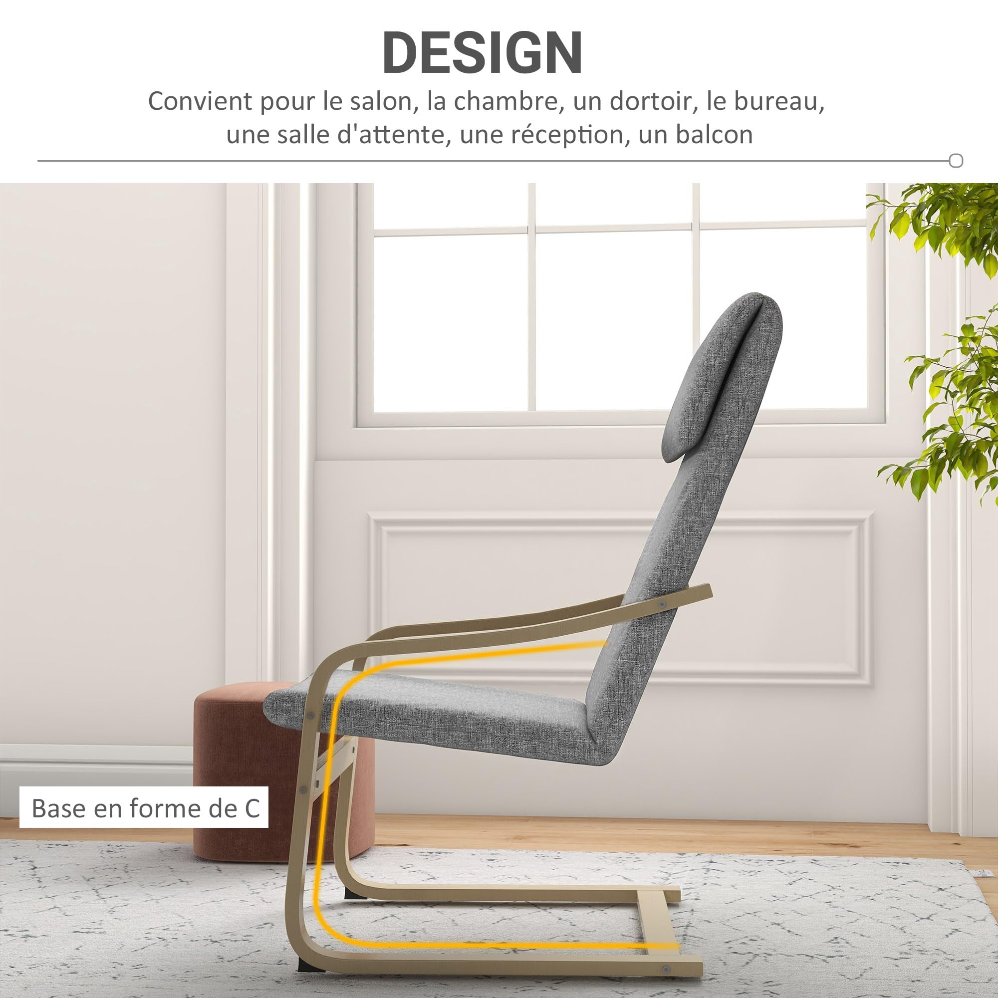 HOMCOM Fauteuil de Salon avec Accoudoirs Incurvés 65 x 79 x 98 cm Gris