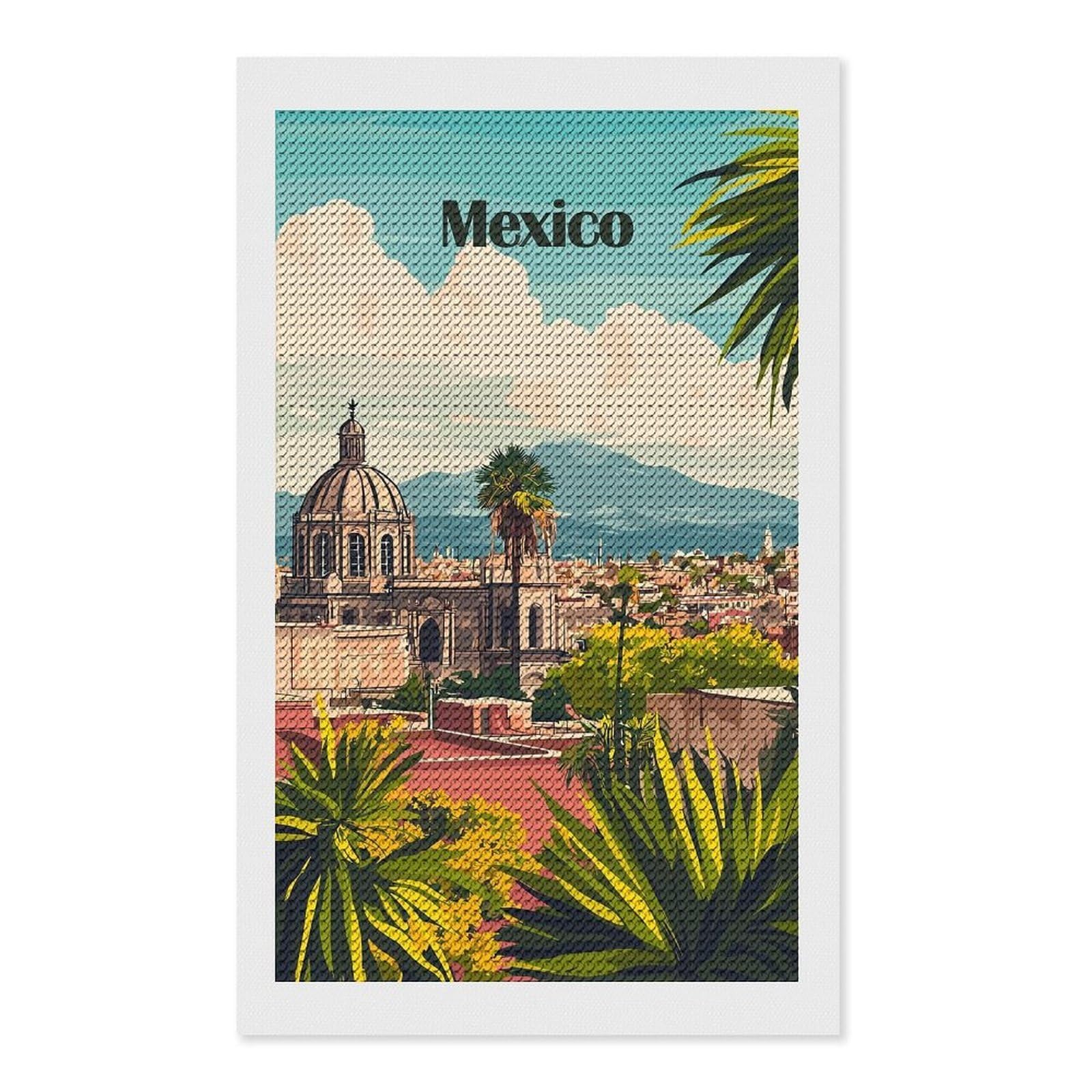 Junmoney Mexico Cityscape Travel Diamond Painting Canvas Set 12"x20", Easy to Enjoy, Adhesive Canvas, Office Decor, Holiday Gift Idea, with Tool Kit