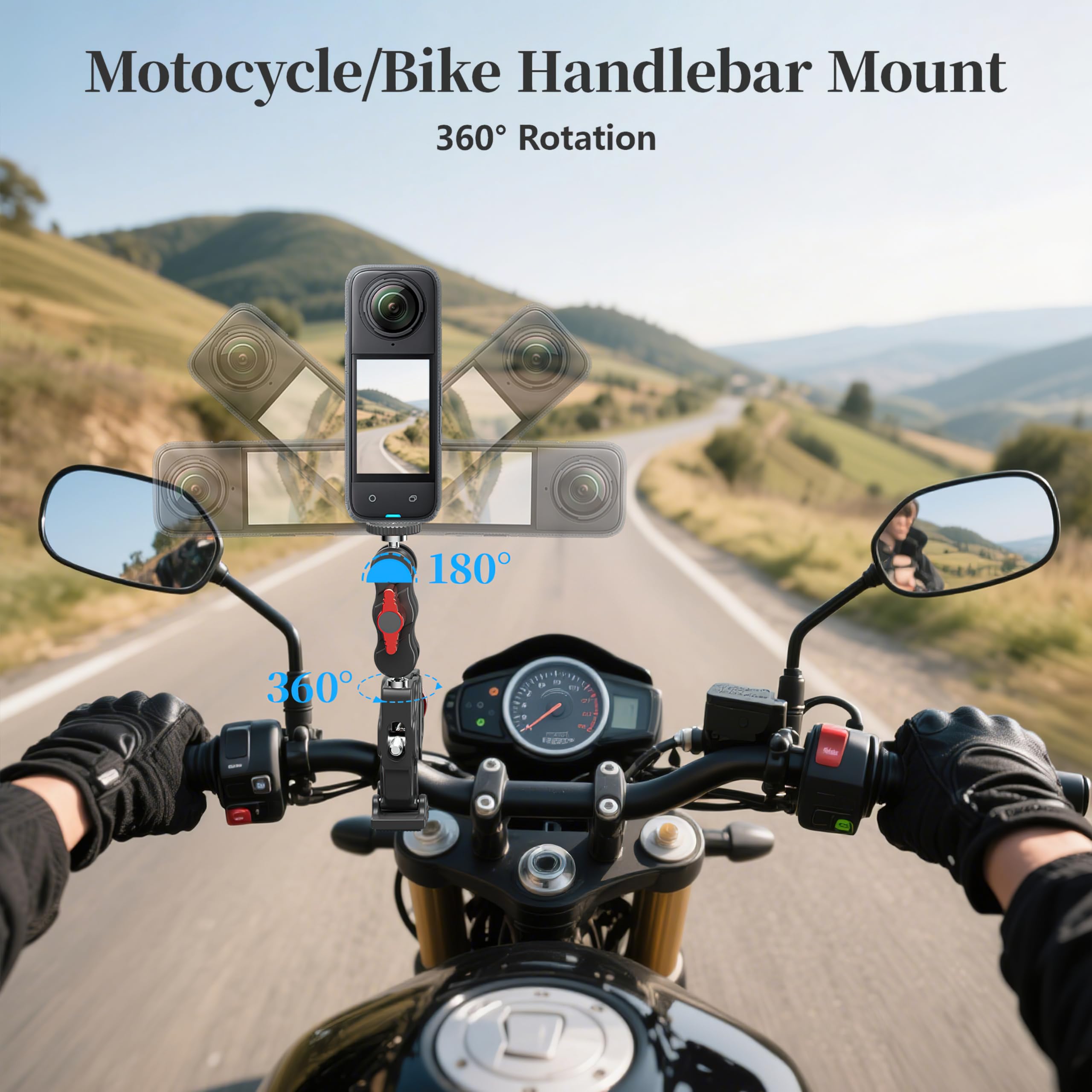 Soporte de abrazadera para manillar de bicicleta para GoPro Hero 13/12, zapata fría, roscas de 1/4 pulgadas, adaptador de montaje de teléfono/cámara de acción para DJI osmo Pocket 3/Action 5 Pro para