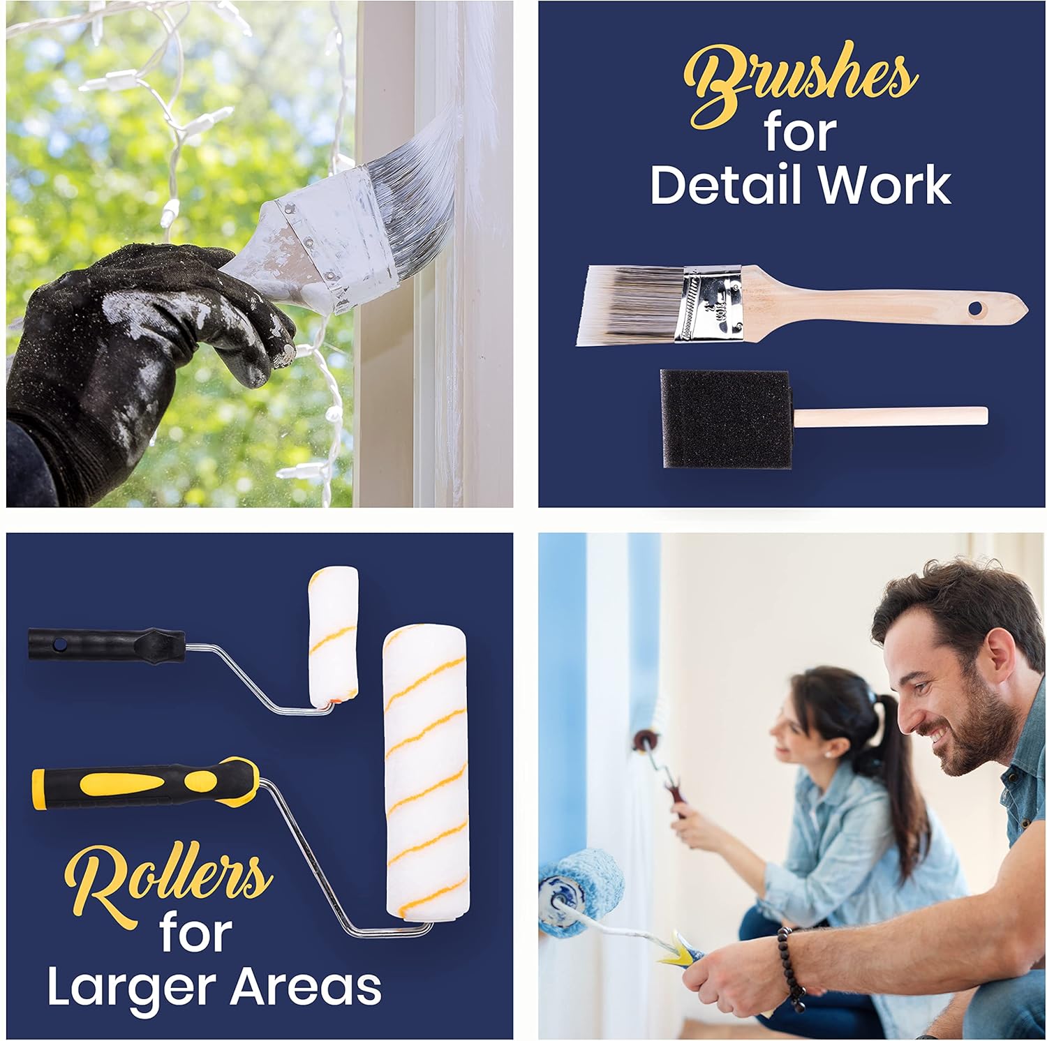 All Purpose Canvas Drop Cloth 5x20 Tarp, Canvas Fabric Drop Cloth Curtains, Drop Cloth for Painting & Painting Tool Kit with Roller Covers, Roller Frames, Brushes and Tray for Household Painting