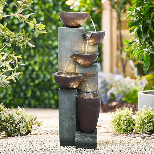 Miniatura 10 de 33H Garden Fountain Outdoor Clearance with LED Lights and Pump  Indoor Modern Cascading Floor-Standing Fountains for Garden, Enterway, Deck, Patio,