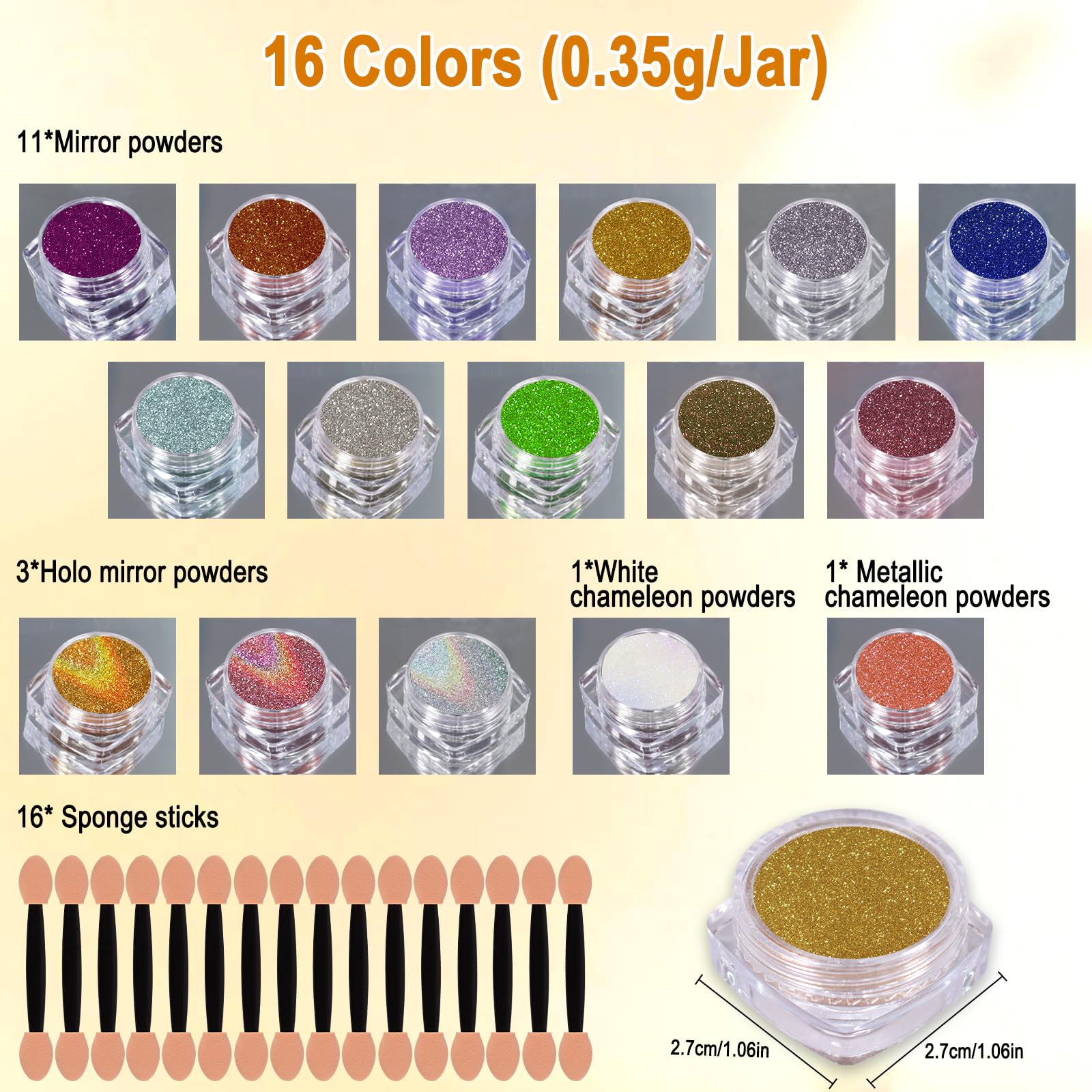 SIUSIO 16 Jars Chrome Nail Powder Nail Art Glitter Decoration Metallic Mirror Effect Holographic Aurora Chameleon Pigment Powder Kit 0.35g/Jar Pearl for Resin Craft & Nail Art - Image 2