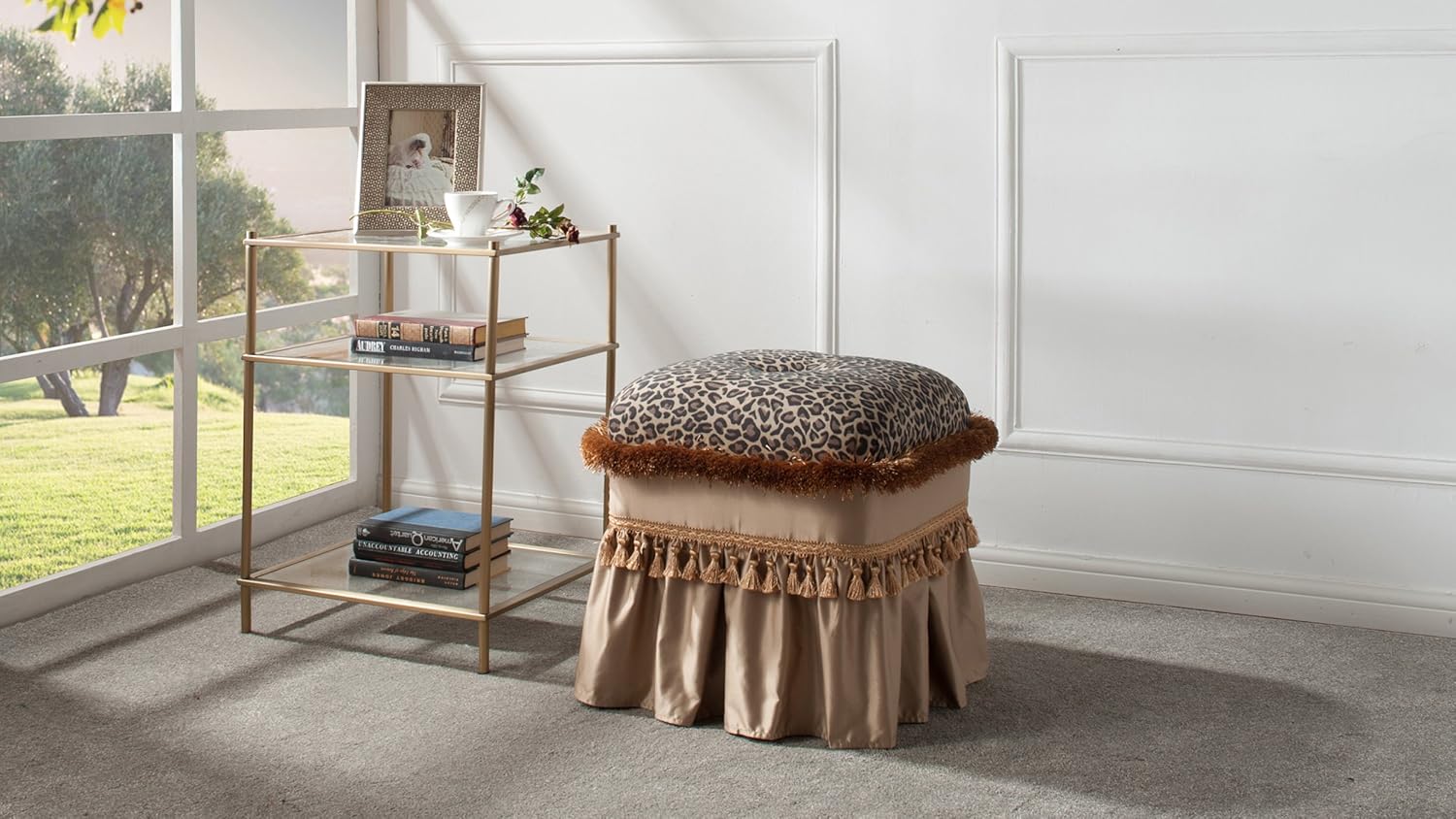 Jennifer Taylor Home Cassandra Ottoman, Leopard