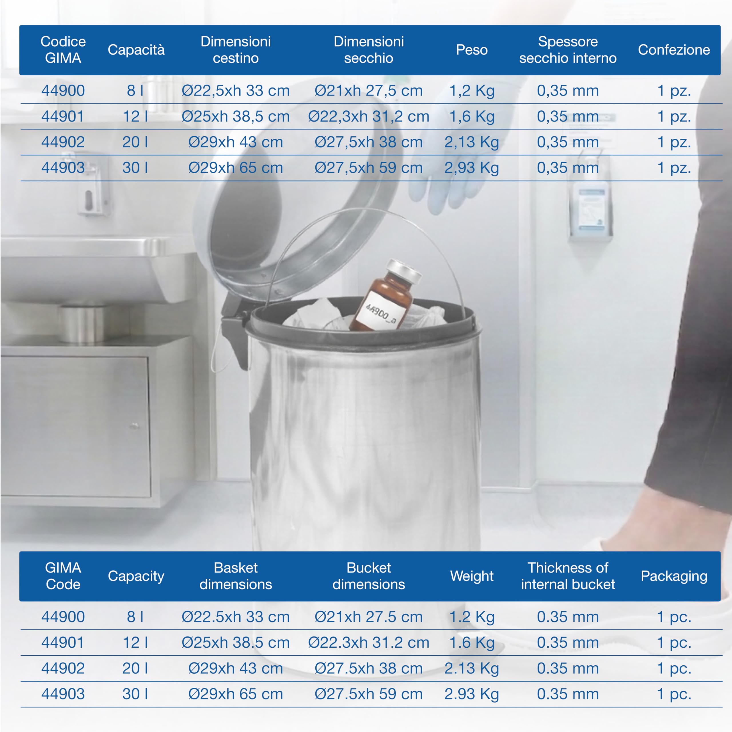 GIMA Cestino rifiuti inox aisi 410 8 litri con pedale