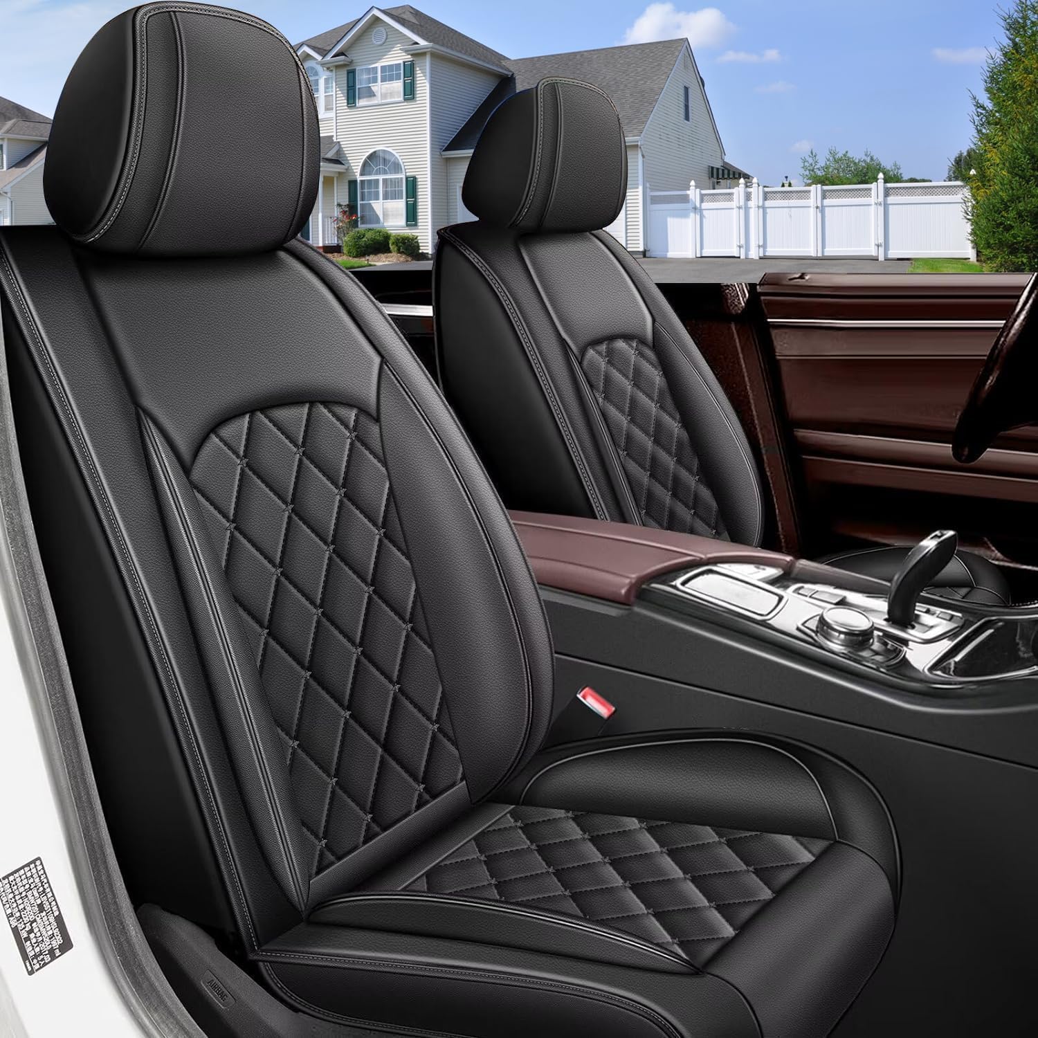 Car Seat Covers 2 Front for BMW X1 2013-2022, Faux Leather Custom Seat Cushion Anti-Silp Airbag Compatible, Waterproof Automotive Car Seat Protector (Black Line)