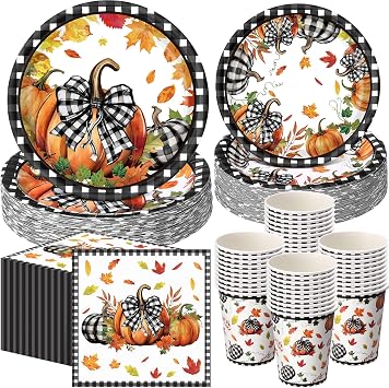 Funnymoom 250 Pcs Fall Pumpkin Party Decoration for 50