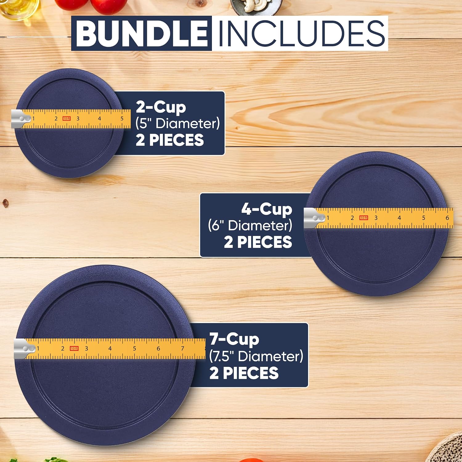 Replacement Lids for Pyrex Containers Round Glass Food Plastic (2) 2-Cup (2) 4-Cup (2) 7-Cup (Navy)