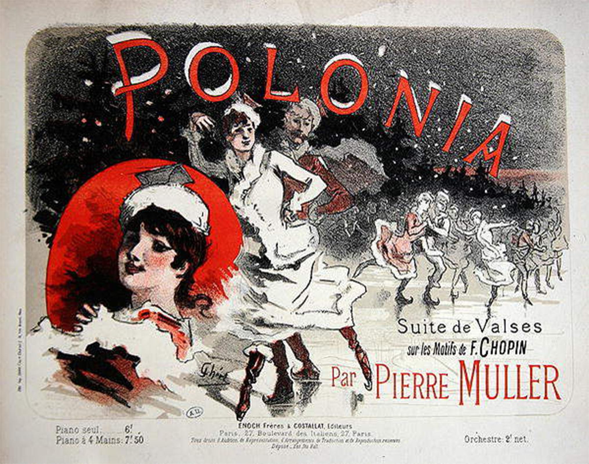 ARTXLXXBN Famous Painting Art Wall Decor Abstract Art Picture Polonia Cover of a Score of Waltzes Composed by Jules Cheret Animal Pictures for Home Decor 60x90cm