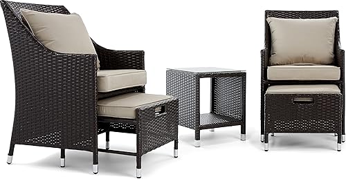 Serta Laguna - Colección de muebles de mimbre de resina marrón para exteriores, fácil montaje, porche o piscina, 5 piezas de mimbre marrón no