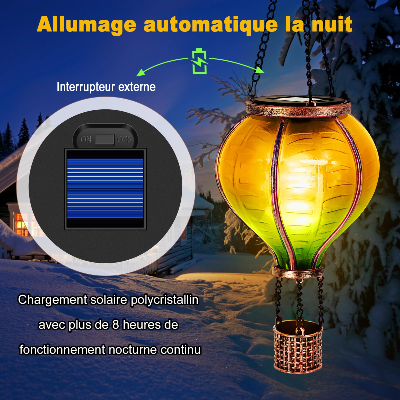 IEEILULU 2PCS Lanterne Solaire Exterieur, Montgolfière Lanterne Exterieur avec Effet de Flamme, Lumière Extérieure LED Étanche pour Terrasse Extérieure Balcon Chemin