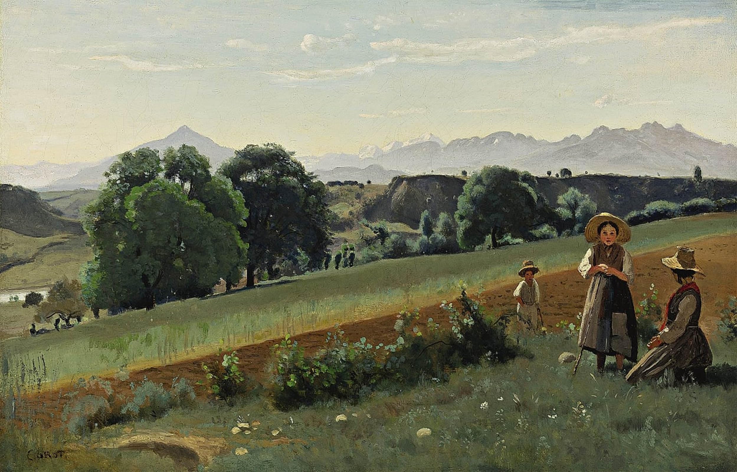 ARTXLXXBN Famous Prints Artwork Pictures Poster Painting Art Mornex by Jean Baptiste Camille Corot Artwork Landscape Pictures for Home Decor 60x90cm