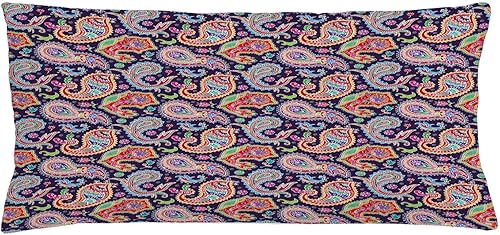 Ambesonne Funda de cojín con estampado de cachemira, diseño geométrico y floral de los años sesenta y setenta, diseño geométrico y floral, funda de