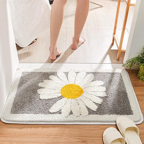 Miniatura 4 de Alfombra cómoda de felpa de lujo para baño, hermoso diseño de margaritas, decoración perfecta, alfombra de felpa pequeña antideslizante, lavable a