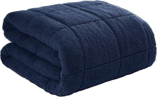 Sleepdown Weighted Blanket 6kg Soft Teddy Fleece Therapy Sensory Throw Navy Blue Anxiety Autism Insomnia Stress Sleep Relief Adults Kids - Double - 120cm x 180cm (13lb)