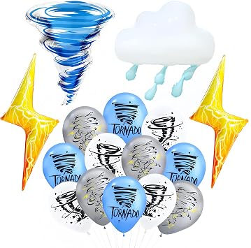 19Pcs Tornado Balloons TwoNado 2nd Birthday Decor for Boys, Blue Silver Storm Twister Party Decorations with Tornado, Rain Cloud, Lightning & Printed Latex Balloons for Toddler Birthday, Baby Shower