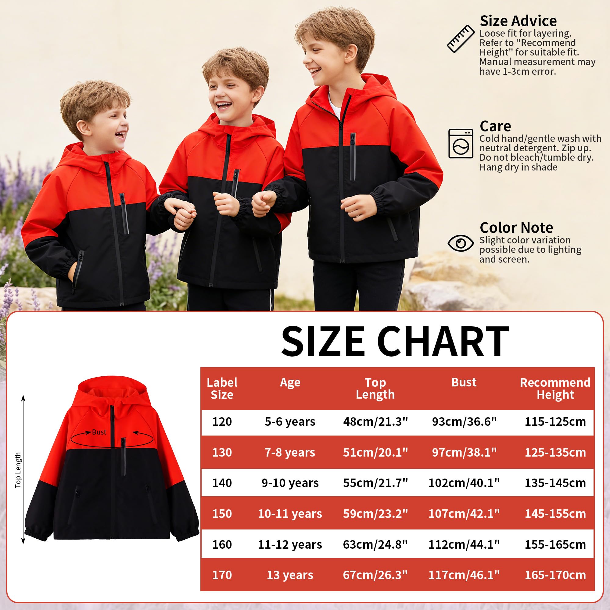 Veste Enfants, Manteau Imperméable avec Bandes Réfléchissantes et Poches Zippées, Léger Capuche Blouson Coupe-vent, Filles Garçons Vêtements D'extérieur de Pluie École pour Âge 5-13